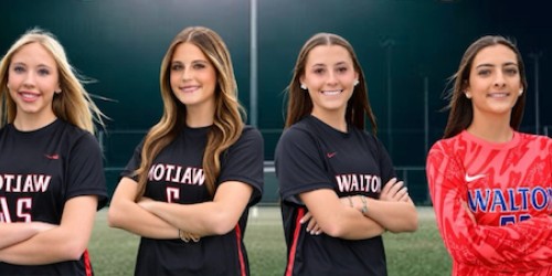 Walton Women’s Varsity Soccer captains, including Aviana Owings in the keeper jersey